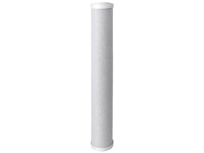 Blok koolfilter voor in een 20 inch filterpot. Verwijderd o.a. kleurstoffen, chloor en diverse vervuilingen uit het water.