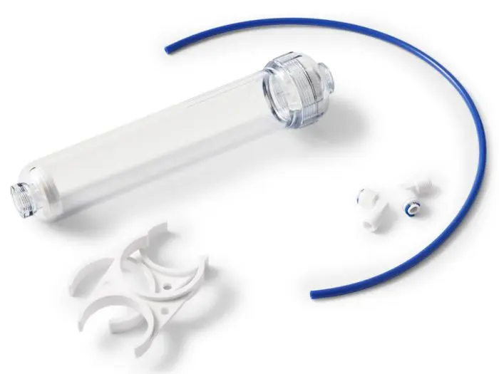 Leeg hervulbaar inline filter 2 inch inclusief slangaansluitingen en klemmen voor op het membraanhuis.
