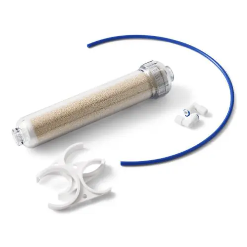 Hervulbaar inline anti-nitraat filter 2 inch met daarin 0,35 liter anti-nitraathars. Voor verdere nitraat reductie.