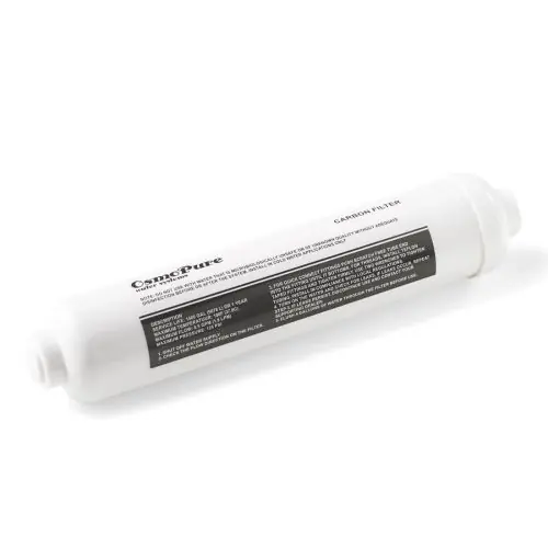 Inline Koolfilter 2 inch welke o.a. kleurstoffen, chloor en diverse vervuilingen uit het water verwijderd.