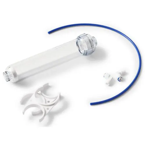 Leeg hervulbaar inline filter 2 inch inclusief slangaansluitingen en klemmen voor op het membraanhuis.