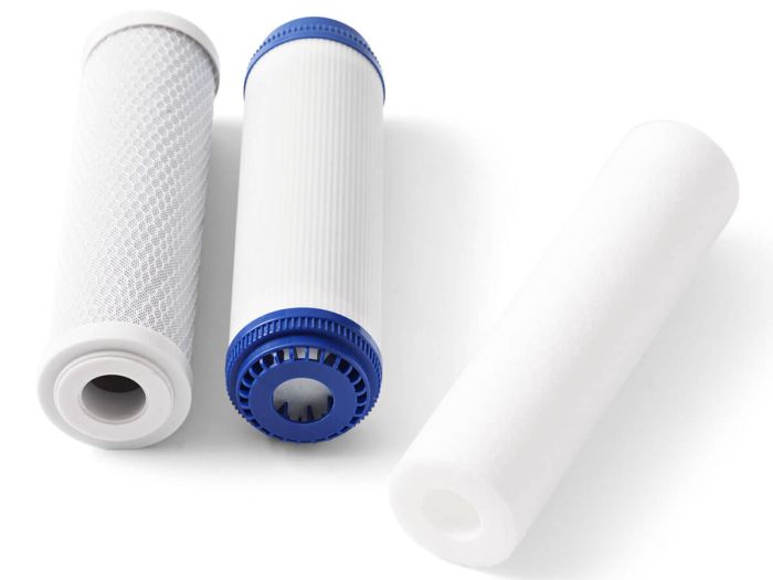Filterset bestaande uit 1x sedimentfilter 5 micron, 1x GAC koolfilter en 1x blok koolfilter van 10 inch.