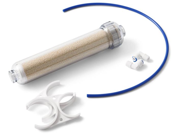 Hervulbaar inline anti-nitraat filter 2 inch met daarin 0,35 liter anti-nitraathars. Voor verdere nitraat reductie.