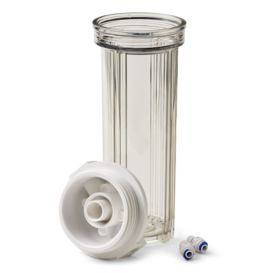 Filterhuis 10 inch transparant. Filterpot voor osmose apparaat met 1/4" slangen