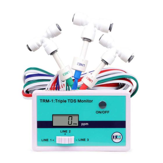 Triple In-line TDS meter voor het meten van de TDS waarde van een osmose apparaat op 3 plekken.