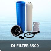DI-filter 3500 inclusief hervulbaar cartridge gevuld met 3,5 liter DI-hars, filterhuissleutel en ophangbeugel voor 1/4" osmoseslangen.