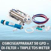 Osmoseapparaat 50 GPD met DI-filter en triple TDS meter